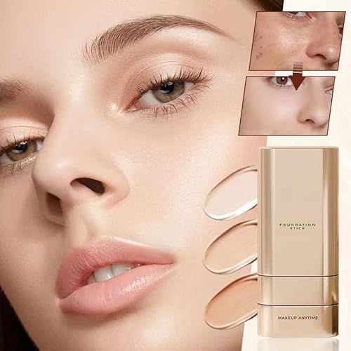 Flawless & Long-Lasting Dual-Ended Foundation Stick, 2-In-1 Contouring Foundation Full Coverage Cream Built-In Sunscreen, Lightweight Brighten Stick for Flawless Finish All Skin Types (#02)