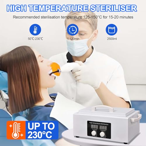 High Temperature Steriliser Autoclave Machine 110V 300W Nail Tool Steriliser Dry Heat Steriliser Dental Instrument Steriliser Nail Tool Steriliser 2.5L Capacity with LED Display (White)
