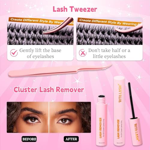 Lash Extension Kit DIY Lash Clusters 800pcs Cluster Lashes Individual Lashes Book Set Eyelash Extension Kit with Lash Bond and Seal,Lash Remover,Lash Tweezers(10D+30D+50D+80D Kit,8-16mm)