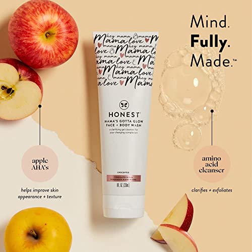 The Honest Company New Mama Care Essentials Gift Set, Hospital Bag Must Haves, Travel Size Nip Balm (0.5 oz) Glow On Body Cream (1 Gotta Face Wash (1.75 fl) with Reusable Pouch