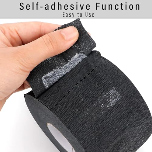 5 Rolls Barber Neck Strips (500 Count Total) - Disposable Stretchable Paper Neckbands for Haircuts | Barber Salon Supplies & Accessories (Black,5 Rolls)