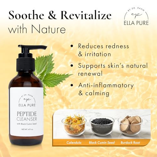 ELLA PURE Peptide Face Wash for Mature Skin ? Anti-Aging Facial Cleanser to Reduce Wrinkles & Improve Firmness, Gentle & pH Balanced for Women Over 40, with Hemp Seed Oil, 4oz