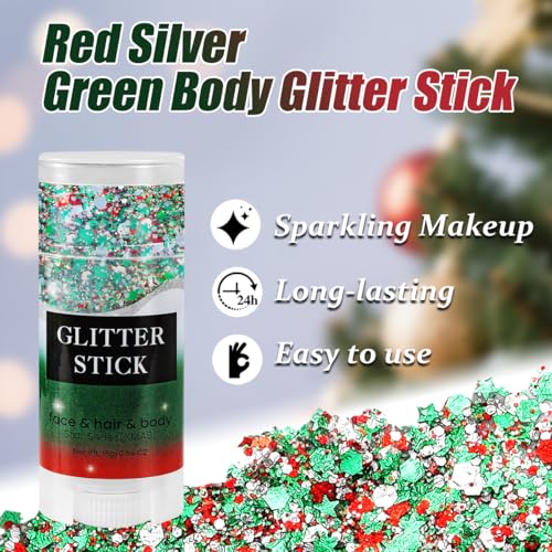 Mysense Christmas Glitter Stick for Face Hair Body and 6 Pack Joy & Merry Christmas Bracelets Set,Christmas Accessories for Women,Festive Stocking Stuffers,Party Favors and Decorations