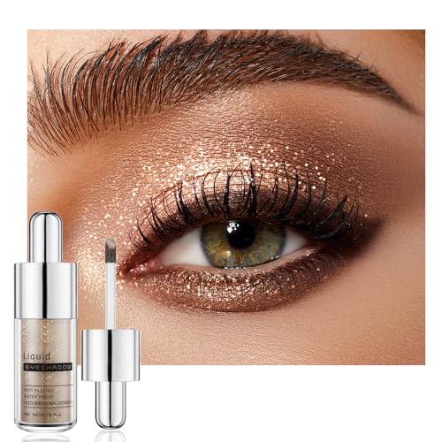Champagne Gold Shimmer Liquid Eyeshadow, Longwear Waterproof Eye Shadow Cream,Buildable Highly Pigmented Blendable Eye Makeup,Vegan Cruelty-Free Paraben-Free for Older Women Stage makeup 03#
