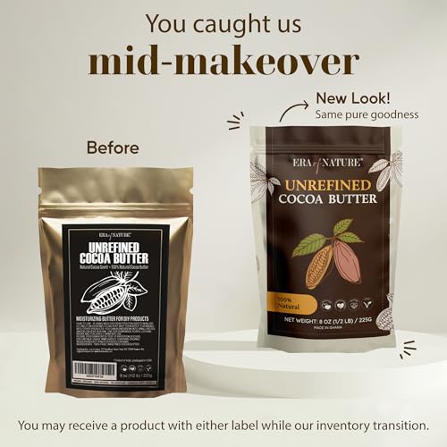 Era of Nature Cocoa Butter Raw ? 100% Pure & Unrefined, Cold-Pressed Cacao ? For DIY Skincare & Haircare ? Deep Hydration for Skin, Hair, Lips ? Stretch Mark & Scar Care ? Natural Chocolate Scent, 8oz