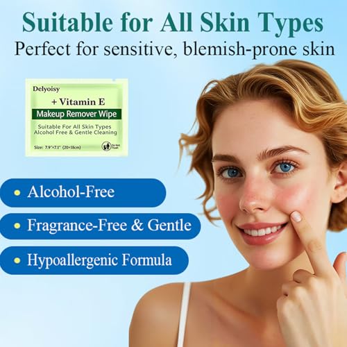 100 Count Makeup Remover Wipes Bulk, Individually Wrapped & Travel Size - Alcohol-Free & Unscented Facial Cleansing Towelettes for Sensitive Skin, Ideal for Travel, Hotel, Gym and All Skin Types