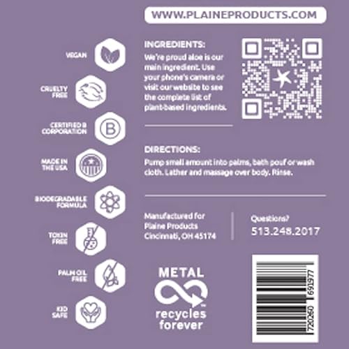 Plaine Products Eco-Friendly Body Wash - Citrus Lavender - Sulfate/Paraben/Phthalate Free, 16oz (Refillable Aluminum Bottle with Pump)