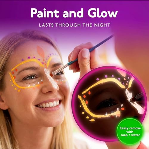 8 Neon UV-Active Makeup Palette, Glow-in-The-Dark Blacklight Body Art, Water-Based Fluorescent Face & Body Color Kit, Water-Activated Eyeliner, Washable for Adults Halloween Masquerade Club Parties