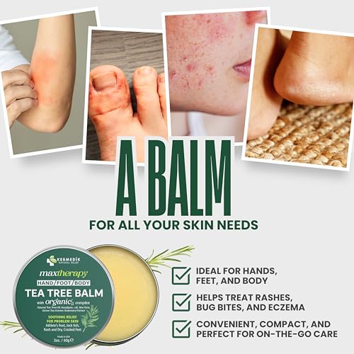 Tea Tree Oil Balm for Skin, Soothes Itching, Rashes & Dry Skin, Antifungal Defense for Athlete¡¯s Foot, Jock Itch, Chafing, Bug Bites & Eczema, Natural, Effective & Safe for All Ages, 2-Pack