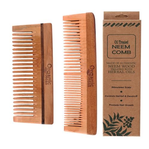 Combo Pack 100% Pure & Natural Neem Wood Comb for Men & Women Reduces Hair Fall | Travel-Friendly Wooden | Detangler for Beard, Mustache & Hair Styling (FBA LILY COMB)