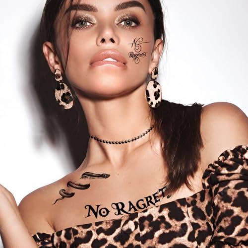 No Ragrets & Barbed Wire Halloween Temporary Tattoos 4 Sheets - Realistic Tattoo Stickers Arm Bands, Spine & Neck Costume for Scary Funny Adult Women Men Parties