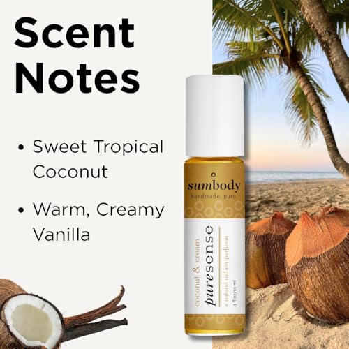 Sumbody All Natural Coconut & Cream Scent Perfume Oil - (10ml) Long Lasting Aromatic Roll On For Women Men Teens Kids Therapeutic Essential Oil Blend Organic Body Fragrances Travel Size USA Made