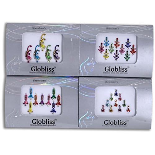 4 Packs Crystal Indian Bindis Multicolored Jewels face Gems Forehead Sticker