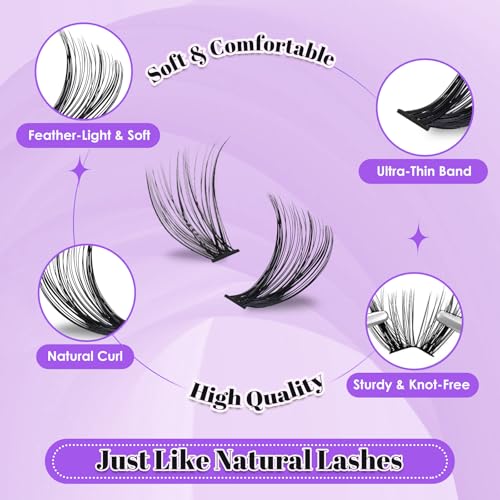 Lash Clusters Kit 640pcs 30D 40D 50D 60D D Curl 9-16mm Individual Lashes Fluffy Wispy Lightweight Thin Band DIY Eyelash Extensions with Bond and Seal + Tweezers for Beginners At Home Natural Full Look