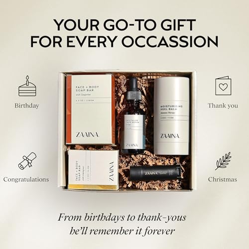 ZAAINA Men¡¯s Self Care Package, Valentine Gifts for Men, Relaxation Spa Gift Set - Luxury Natural Handmade Grooming Kit for Husband Dad Friend, Birthday Gifts for Him (Deluxe Set)