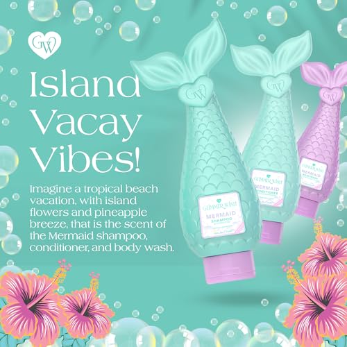 Glimmer Wish Premium Mermaid Shampoo + Conditioner + Body Wash, Vanilla Cotton Candy Scent, Dermatologist Tested, Sulfate & Sulfite Free, Paraben Free, PEG & EDTA Free, 100% Vegan, Cruelty & Gluten