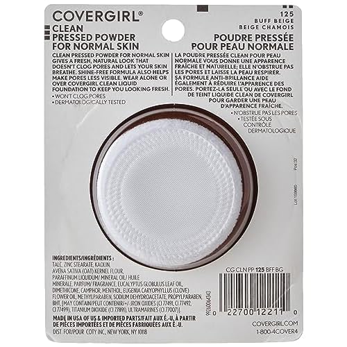 Covergirl Clean Pressed Powder Foundation, 125 Buff Beige, 0.39 Fl Oz