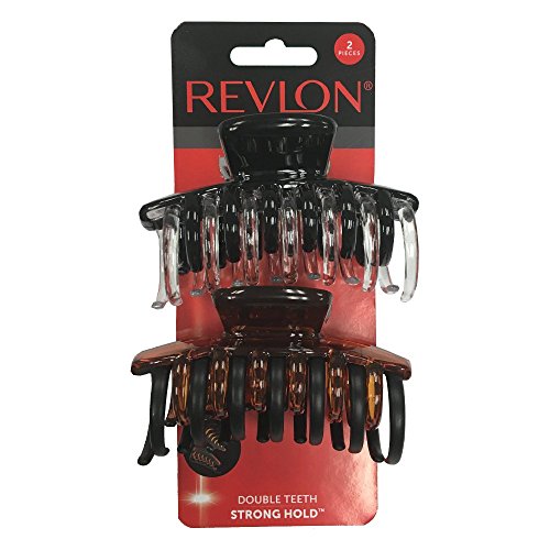 Revlon Strong Hold 2 Count Hair Claw Clips and 15 Count Extra Thick Black Hair Elastics