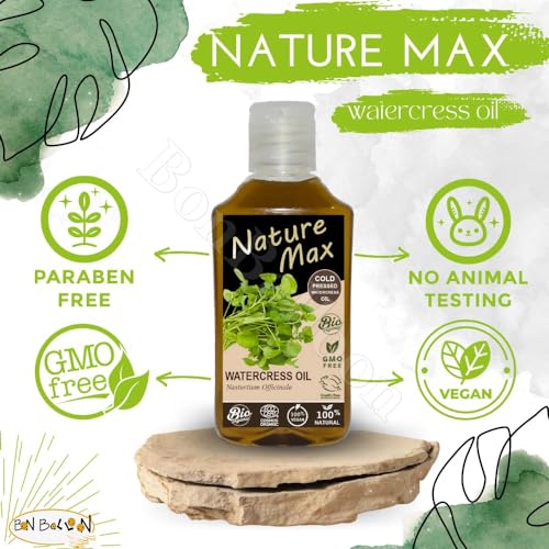 Nature Max Watercress Oil (3.38 oz / 100 ml) Nasturtium Officinale Roquette Rucola Arugula Rugula Cress Cold Pressed Non Gmo Pure Natural Herbal Cooking & Hair & Skin & Body