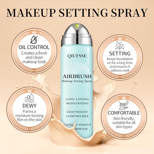 Airbrush Foundation with Airbrush Setting Spray for Makeup,Long-lasting Waterproof,Buildable Coverage,Lightweight Comfortable,Moisturizing Foundation Makeup (02 Beige)