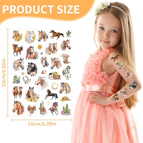 Horse Party Temporary Tattoos - 200+ Cowgirl Birthday Party Favors, Cowboy Hat, Boots, Cactus Western Party Supplies Decorations, Treat Bag Stuffers for Boys Girls