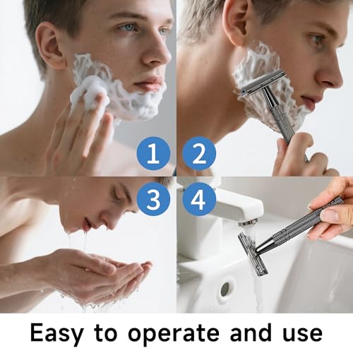Safety Razor, Single Blade Razors for Men, with 10 Stainless Steel Double Edge Blades, Reusable Metal Blade Razor, Smooth and Close Shave, Sustainable, Plastic Free-Gun Black