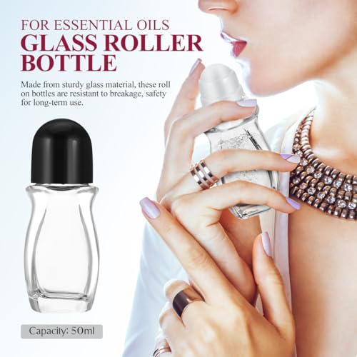 SAFIGLE 4 Pack 1.69Oz Refillable Glass Roller Ball Bottles for Essential Oils and Perfumes Leak-Proof Roll-on Containers with Smooth Rollerball for Skincare and Travel