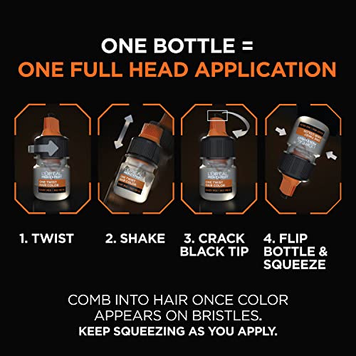 L¡¯Oreal Paris Men Expert One Twist Mess Free Permanent Hair Color, Mens Hair Dye to Cover Grays, Easy Mix Ammonia Free Application, Real Black 02, 1 Application Kit