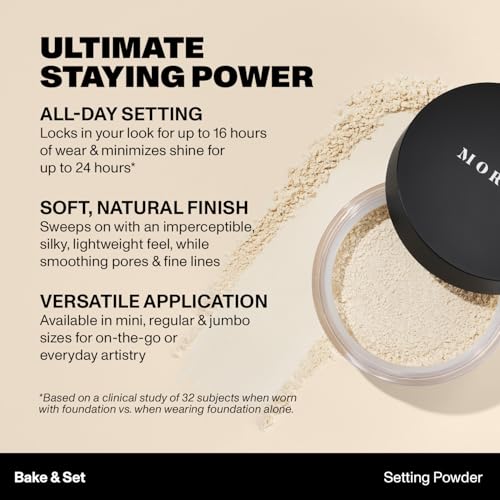 Morphe Bake & Set Setting Powder - Lightweight, Talc-Free Finishing Powder for Face Makeup with a Soft, Natural Finish - Minimizes Shine for Up to 24HR - Brightening Pink (0.31 oz)