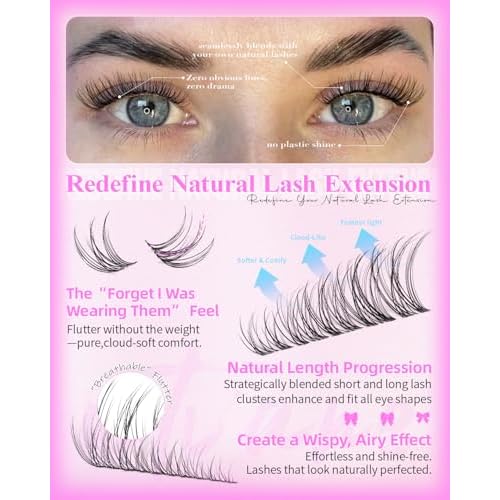 Natural Lash Clusters Venus Wispy Cluster Eyelash Extensions Invisible Thin Band Eyelash Cluster 8-16mm DIY Lash Extensions with Clear Band Individual Lashes Clusters Natural Look by WTVANE