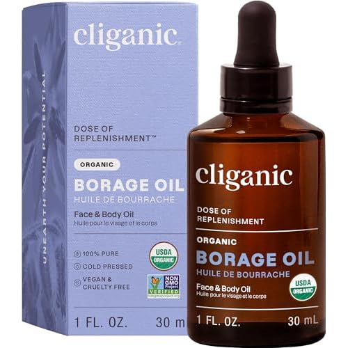 Cliganic Organic Borage Seed Oil for Face, 100% Pure (1oz) - Natural Non-GMO Cold Pressed