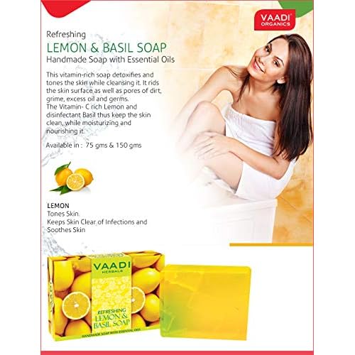 Vaadi Herbals Lemon & Basil Oil Bar Soap, 2.65 Ounce Each (Pack of 8)