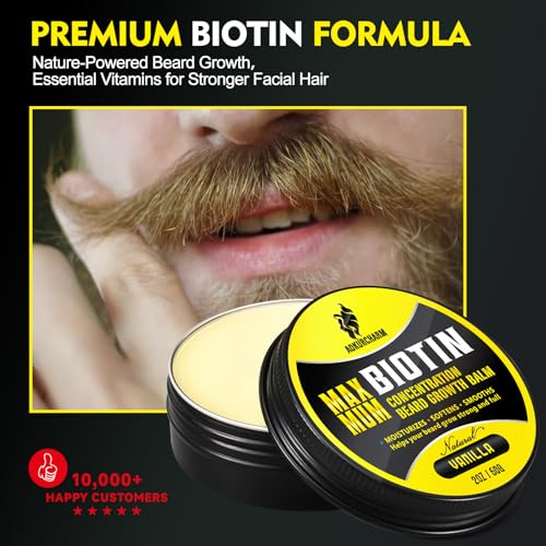 Biotin Beard Balm for Men ? Vanilla Beard Balm for Growth & Styling ? With Castor Oil, Jojoba & Shea Butter ? Softens & Thickens ? 2 OZ
