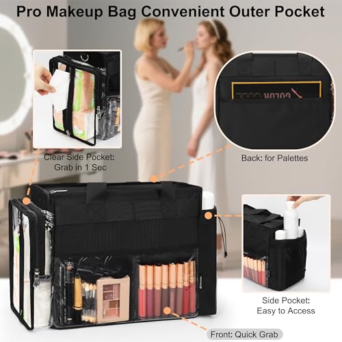 TANTO Extra Large Makeup Bag, Makeup Artist Kit Bag with Divider Professional Cosmetic Bag Organizer Hair Stylist Organizer Bag Mobile Pro Makeup Storage Case Duffle Tote Bag for Makeup Beauty Lover