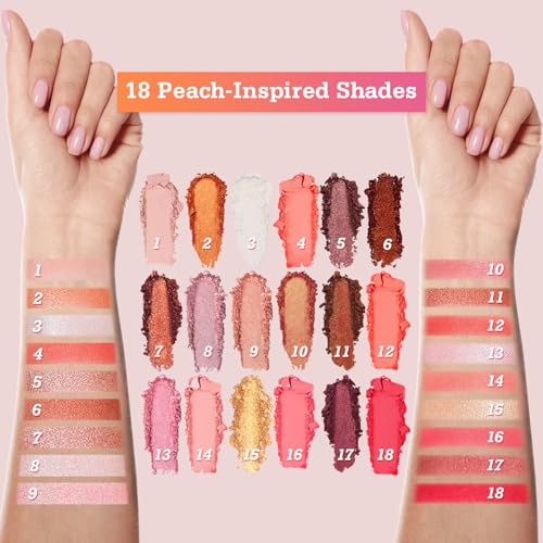Peach Please 18 Colour Eyeshadow Palette for Beauty - Eyeshadow Cosmetics with Matte Metallic Sparkle Shimmer Pink & Highlighter Eye Makeup for Girls & Powder Eye Shadow Pallet