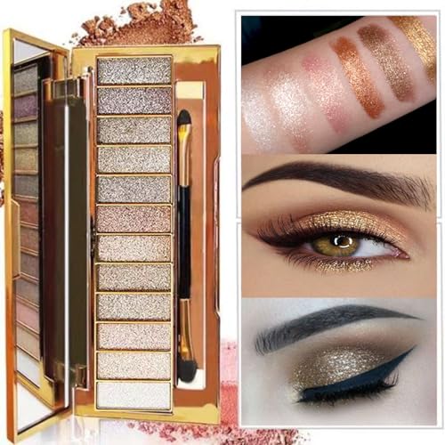 Glitter Eyeshadow Palette,12-Color Shimmer Eyeshadow Makeup Set with Highly Pigmented, Waterproof & Long-Lasting Metallic Sparkle (12-color)