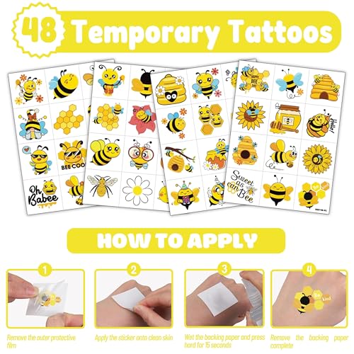 72 PCS Bee Party Favors ? 48 Pre-Cut Temporary Tattoos & 24 Bee Punch Balloons Themed Birthday Party Decorations Supplies Favors Gifts Goodie Bag Fillers Classroom Rewards for Boys Girls
