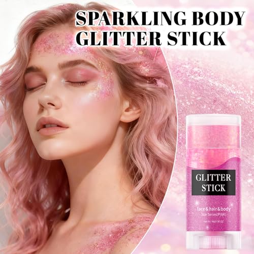 Face Body Glitter Stick,Holographic Sparkle Waterproof Hair Glitter Stick for Kids and Women for Party Singer Concert Rave Festival.(Pink)