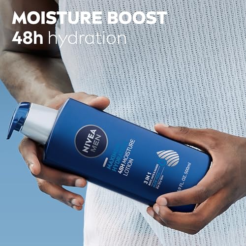 NIVEA MEN Maximum Hydration 48-Hour Moisture Body Lotion for Dry Skin, Aloe Vera Lotion for Men, 3-in-1 Body, Face and Hands, Dermatologically-Tested, 16.9 Fl Oz Bottle (Pack of 2)