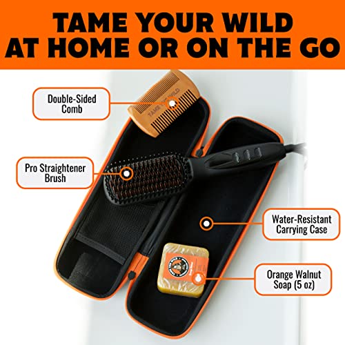 Beard Straightener for Men Kit - Includes Portable Heated Beard Brush, Beard Soap, Pearwood Comb, & Storage Case
