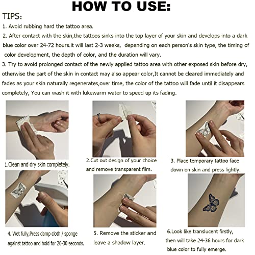 Tazimi Semi Permanent Temporary Tattoos for Women Girls - Large Long Lasting Temporary Butterfly Flower Lion Swallow Tattoos,Lasts 1-2 Weeks Waterproof Realistic Fake Tattoos