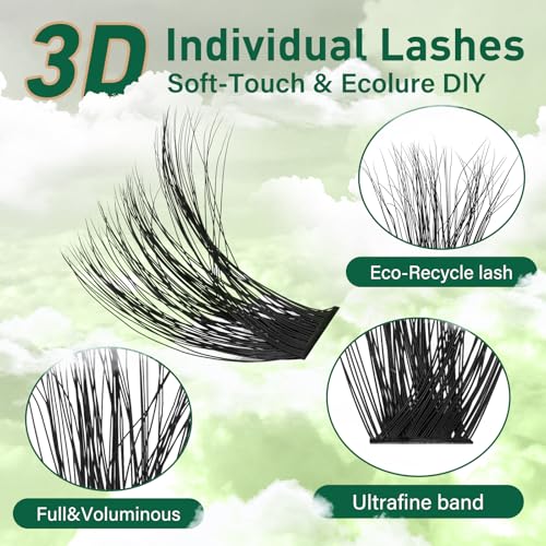 KEYYOULASH Lash Clusters 3D Effect Eyelash Clusters 280pcs 80D D Curl 9-18MIX Individual Lashes Natural Wispy Lashes Volume Cluster Eyelash Extensions Natural Soft DIY Lash Extension(80D£¬Zzlj-2)