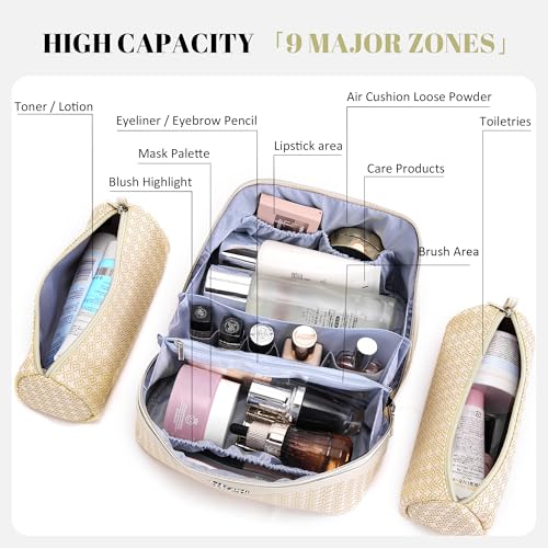 BOYATU Travel Makeup Bag for Women: Four Leaf Clover Large Capacity 3 Pcs Set Cosmetic Bags - Waterproof 50% Extra Space for Toiletry Organizer - Travel Essentials for Fortunate (08 Yellow)