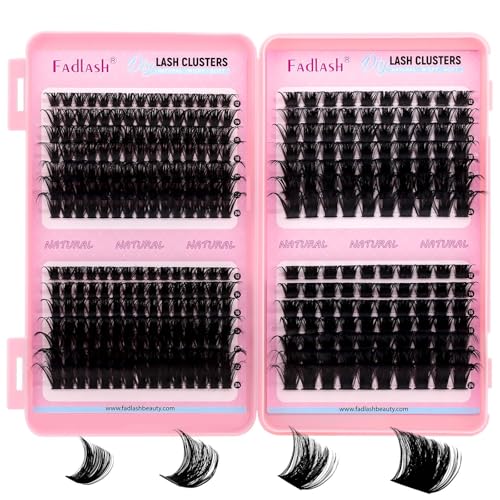 DIY Lash Clusters 120D+150D+200D+250D Eyelash Clusters Eyelash Extension 12-24mm D Curl Fluffy Clusters Eyelashes Individual Natural Lashes Thin Band Soft Lash Extension Clusters for Beginners