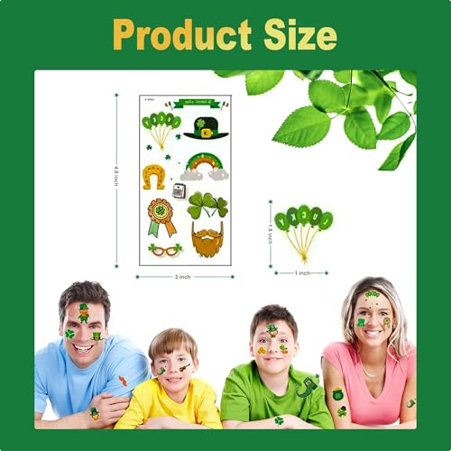 10 Sheets St Patrick's Day Tattoos,Temporary Tattoo Shamrock Assorted Face Body Sticker,for Saint Patrick's Day Decoration Irish Clover Themed Party Supplies