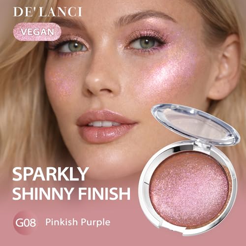 Duochrome Rose Gold Highlighter Blush Makeup with Pink Violet Shifter, Holographic Cream Face Highlighting, Soft Shimmer Glitter Waterproof Long Lasting Chameleon eyeshadow spark Body Highlight#0.56oz
