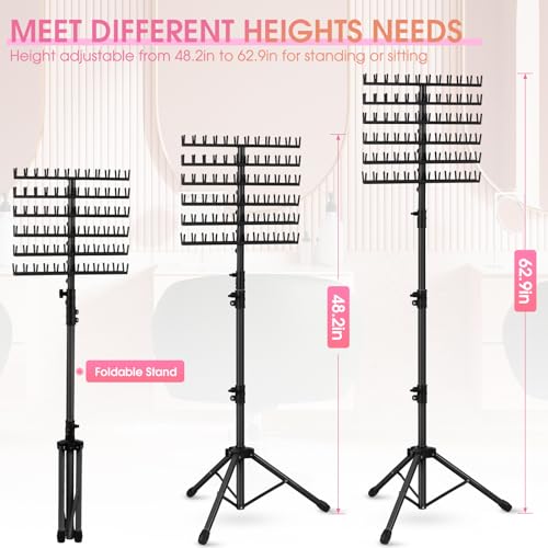 Klvied Braiding Hair Rack Standing 144 Pegs, Height Adjustable Hair rack, Heavy Duty Braid Racks with Tray and Carrying Bag, Black (48.2"-62.9")