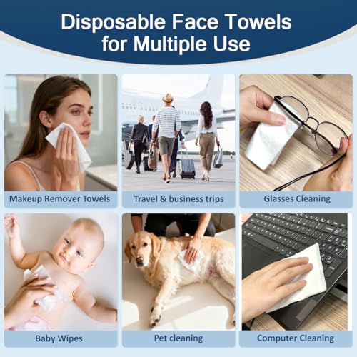 GLIMGLINT Face Towels£¬200 Count (4 Box) Disposable Face Towelettes, Biodegradable Makeup Remover Dry Wipes, Super Soft Clean Facial Towels Wash Cloth for Sensitive Skin