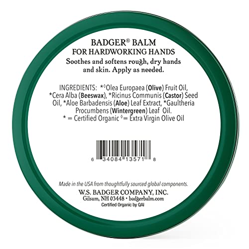 Badger Healing Balm, Hard Working Hands Cream, Organic Hand Cream for Dry Cracked Hands, Long Lasting Hand Moisturizer/Dry Hands Treatment, 2 oz Tin, 2-Pack