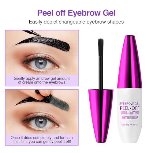 Eyebrow Tattoo Peel Off Tint Gel for Women, Black Peel Off Eyebrow Tint with Tweezer, Last Up to 3 Days, Waterproof, Fuller & Defined (01#Black, 1Pcs)